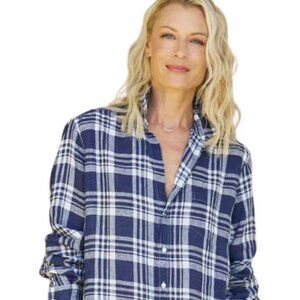 Frank and Eileen Relaxed Button Up Shirt- Navy/ White Plaid